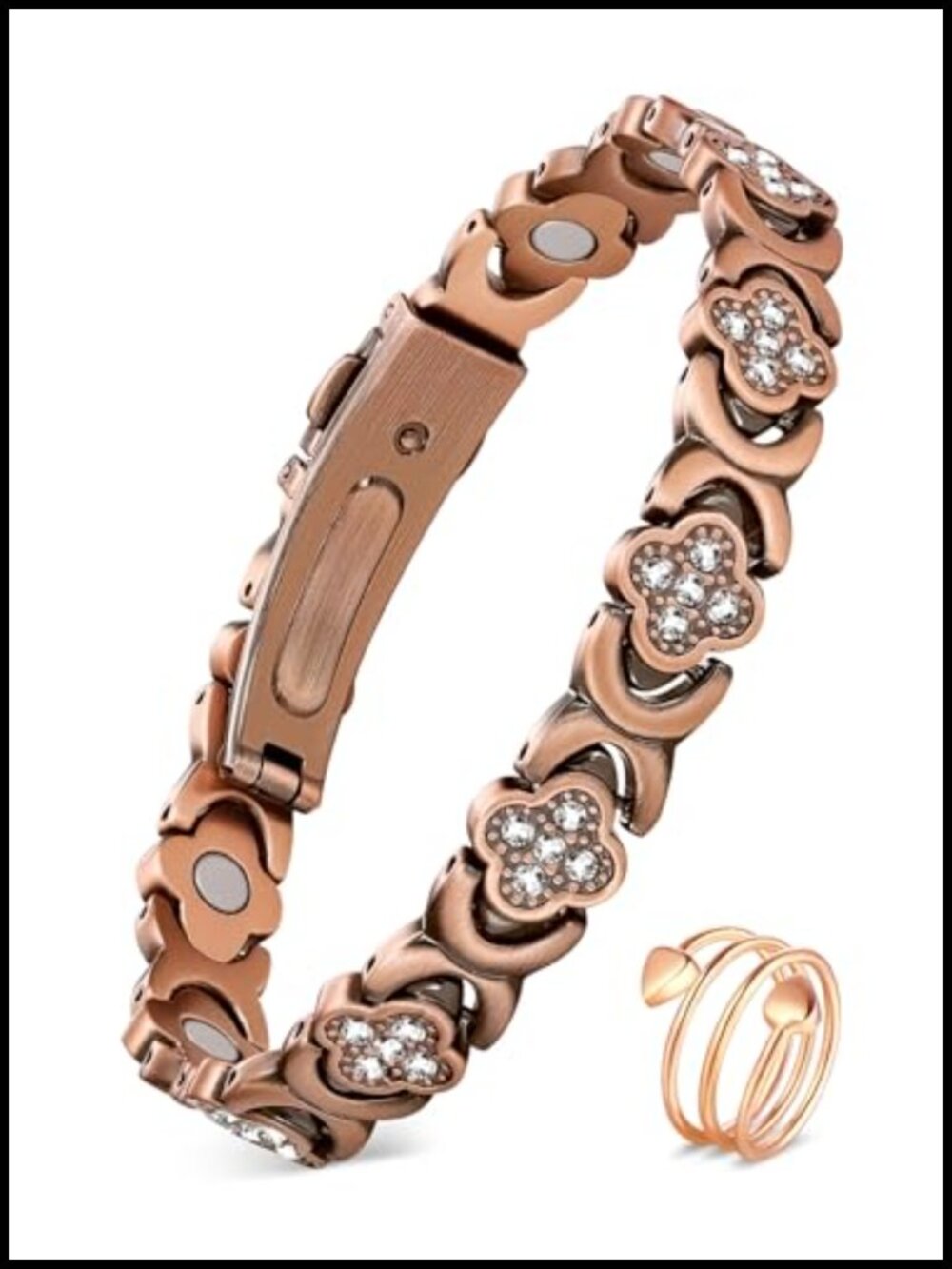 Pure Copper Magnetic Bracelet with Neodymium Magnets & Cubic Zirconia,